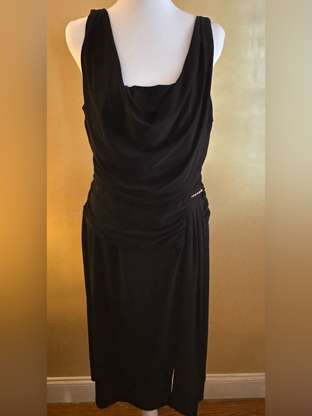 S.L. Fashions Black Sleeveless Cowl Neck Evening Dress